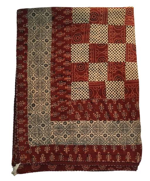 Organic Dyed Handblocked Quilted Squares Rilli -  Reversible